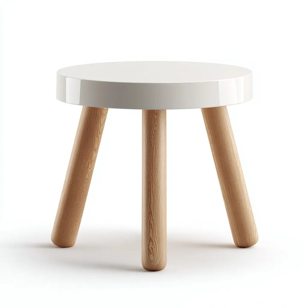 Tabouret rond en bois et résine 40x40x45 cm - chêne clair/blanc - style minimaliste-Homelyio
