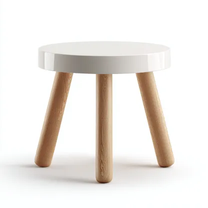 Tabouret rond en bois et résine 40x40x45 cm - chêne clair/blanc - style minimaliste-Homelyio