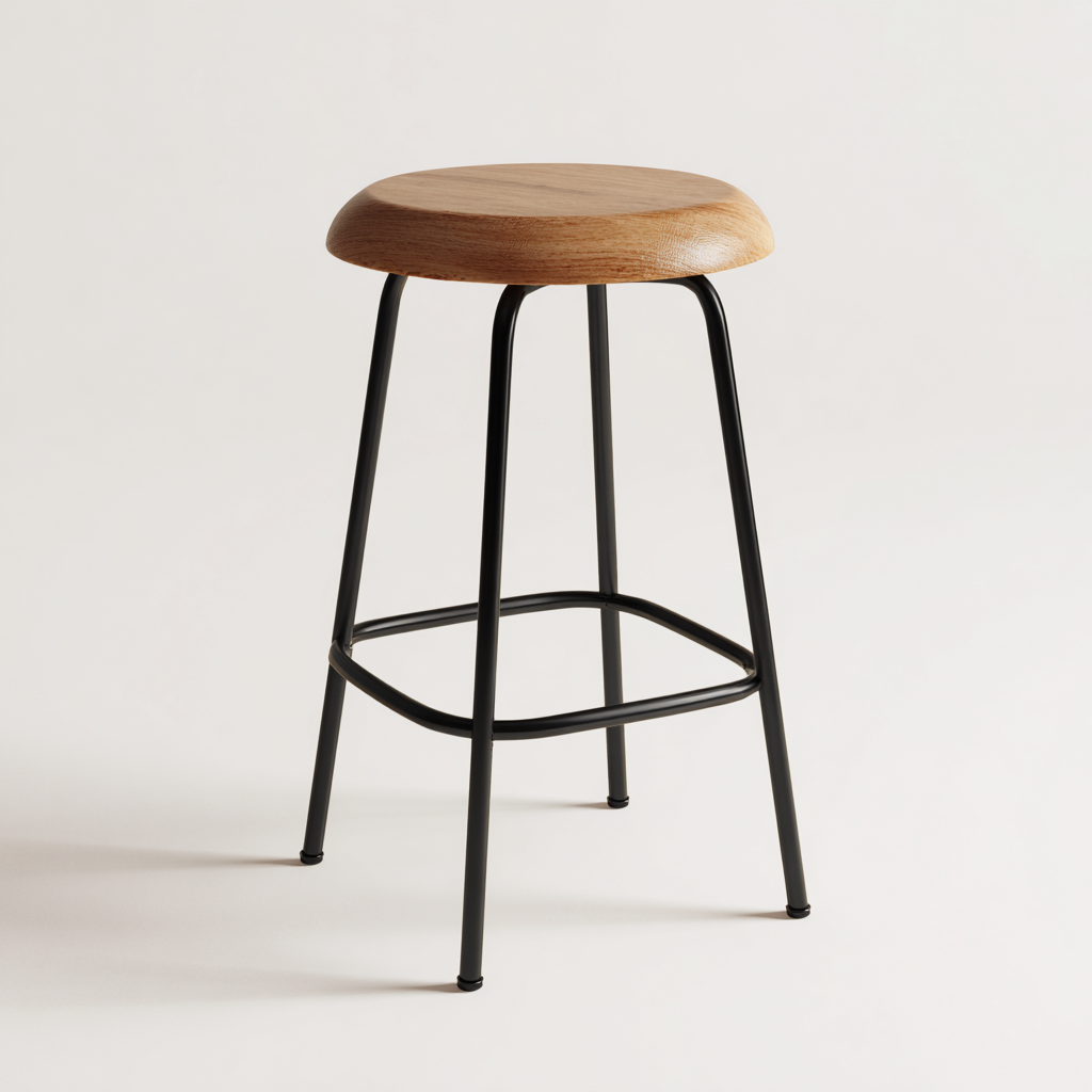 Tabouret en bois et métal 40x40x68 cm - chêne clair/noir - style minimaliste-Homelyio