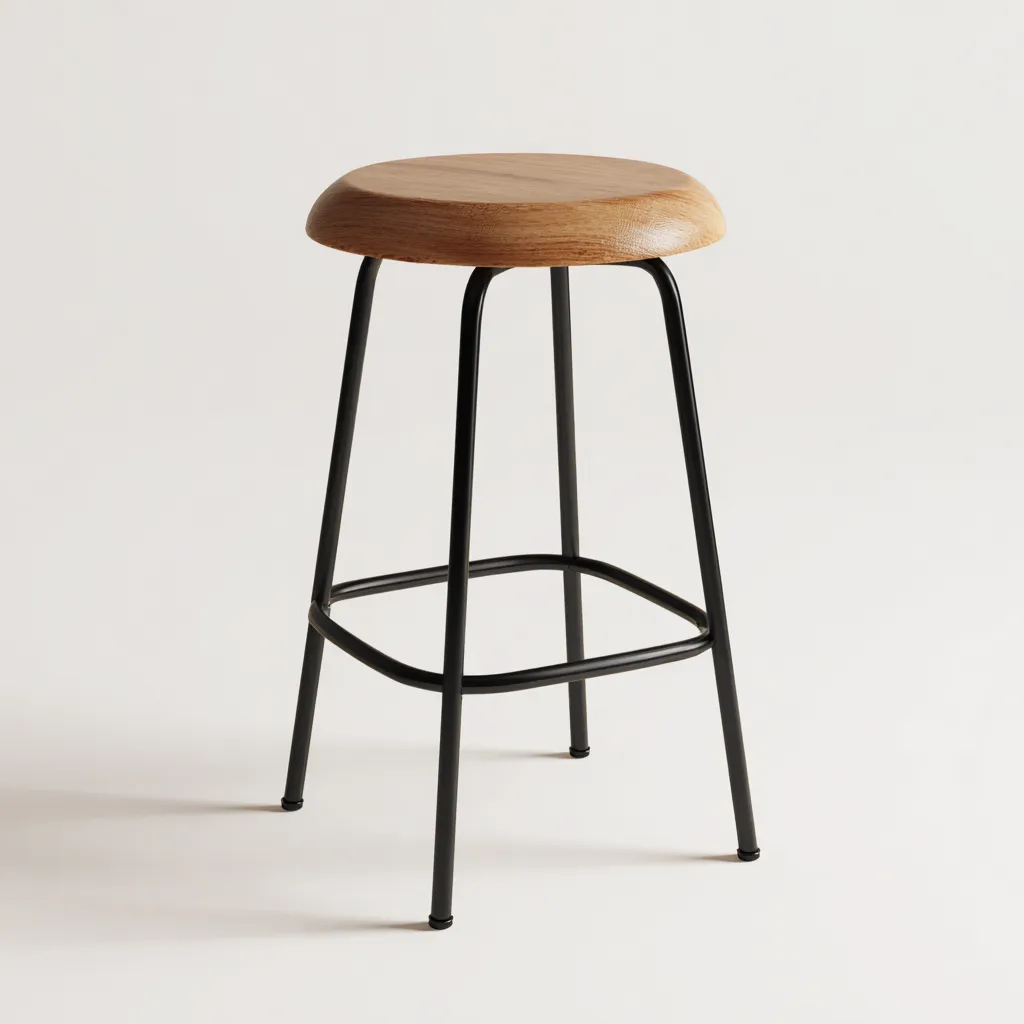 Tabouret en bois et métal 40x40x68 cm - chêne clair/noir - style minimaliste-Homelyio
