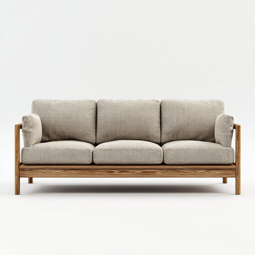 Canapé 3 places en tissu 220x95x85 cm - beige - structure en bois naturel - design scandinave pour salon-Homelyio