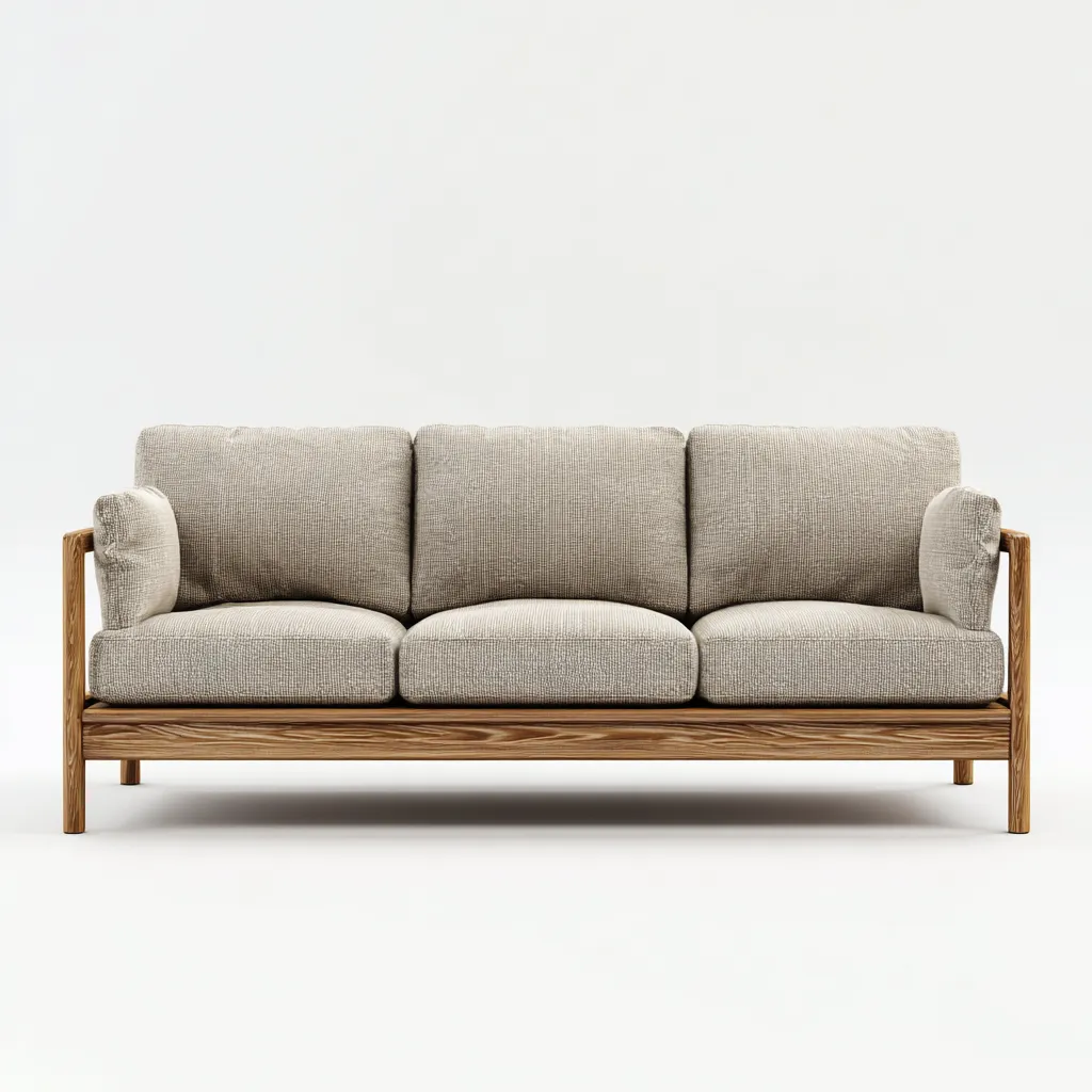 Canapé 3 places en tissu 220x95x85 cm - beige - structure en bois naturel - design scandinave pour salon-Homelyio