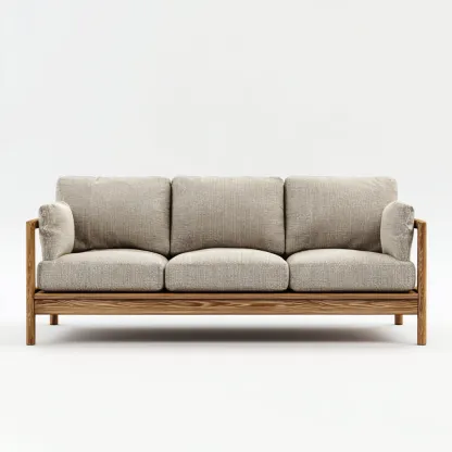 Canapé 3 places en tissu 220x95x85 cm - beige - structure en bois naturel - design scandinave pour salon-Homelyio
