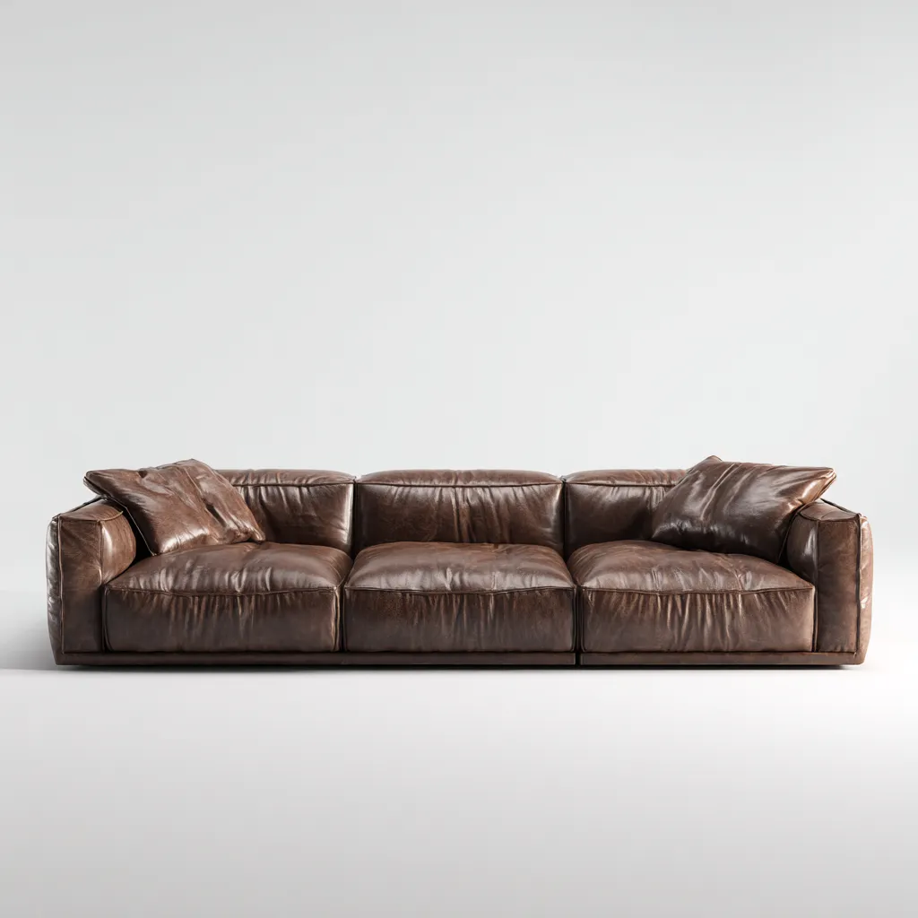 Canapé 3 places en cuir véritable 215x105x85 cm - brun foncé - style contemporain pour salon-Homelyio