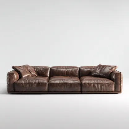 Canapé 3 places en cuir véritable 215x105x85 cm - brun foncé - style contemporain pour salon-Homelyio