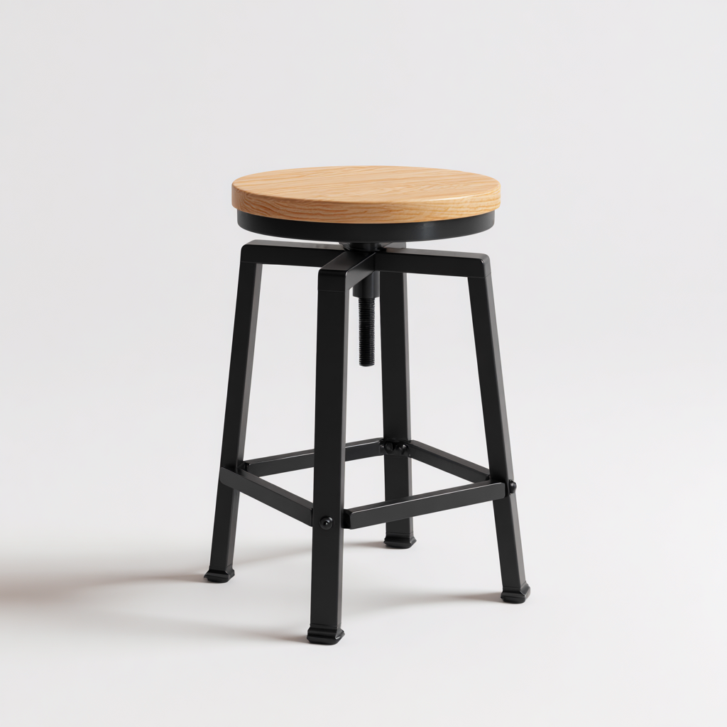 Tabouret réglable en métal et bois 38x38x60 cm - noir et chêne clair - style industriel-Homelyio
