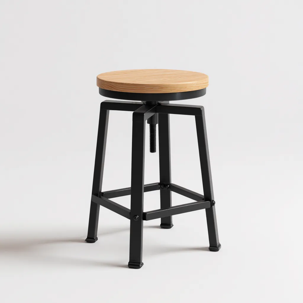 Tabouret réglable en métal et bois 38x38x60 cm - noir et chêne clair - style industriel-Homelyio