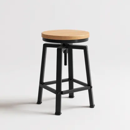 Tabouret réglable en métal et bois 38x38x60 cm - noir et chêne clair - style industriel-Homelyio