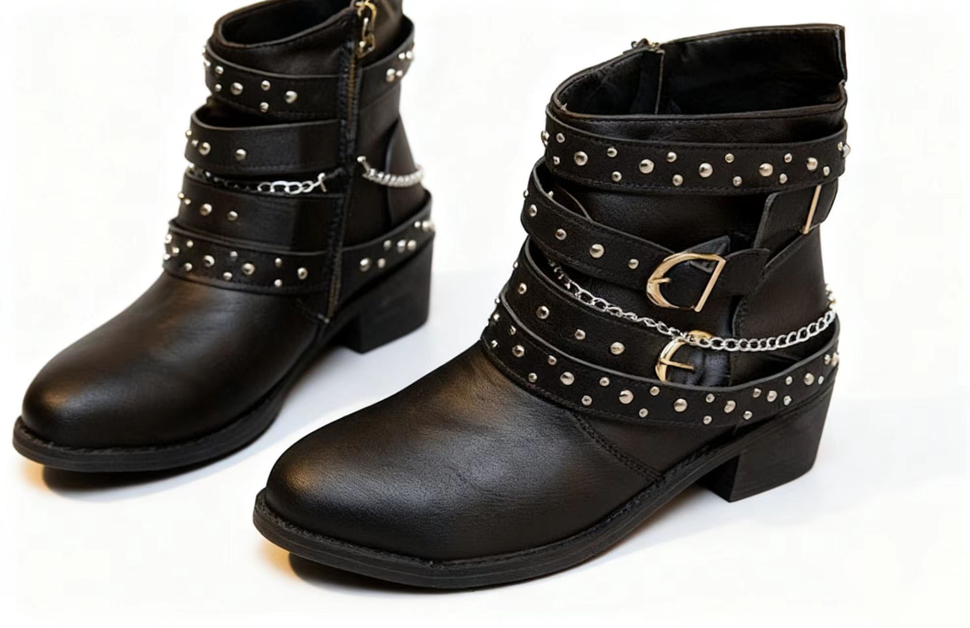 (⏳NOW ON: 60% OFF Sale! 🔥)Women's Cowboy Ankle Boots Western Rivet Buckle Zipper Pointed Toe Motorcycle Leather Wedding Dress Shoes Chunky Block Heels Booties