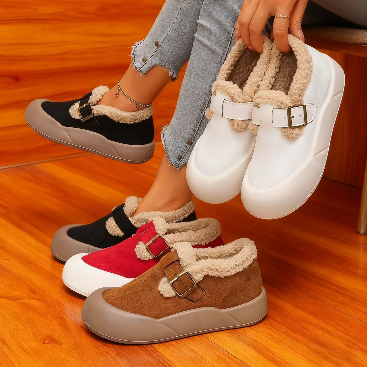 (⏳NOW ON: 60% OFF Sale! 🔥)Womens Winter Shoes, Keep Warm Fleece Lined Thick Sole Winter Casual Outdoor Booties