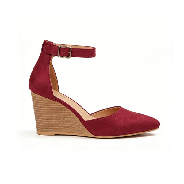 Women's Closed Toe Solid Suede Pointed Wedge Heel Thick Bottom Buckle Sandals