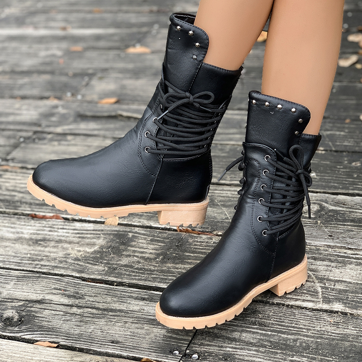 (⏳NOW ON: 60% OFF Sale! 🔥)Ladies' rivet low-heeled ankle boots