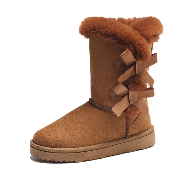 (⏳NOW ON: 70% OFF Sale! 🔥)Womens Suede Snow Boots Mid-Calf Winter Shoes with Side Bows