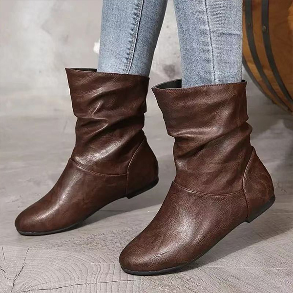 (⏳NOW ON: 70% OFF Sale! 🔥)Slouchy Ruched Ankle Boots for Women,Casual Loose Wide Width Comfortable Lightweight Daily Walking Flat Boots