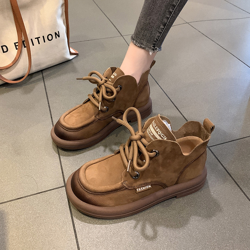 (⏳NOW ON: 50% OFF Sale! 🔥)Chic Women's Ankle Boots in Solid Color - Comfortable Lace-Up, Round Toe with Low Heel, Faux Cover