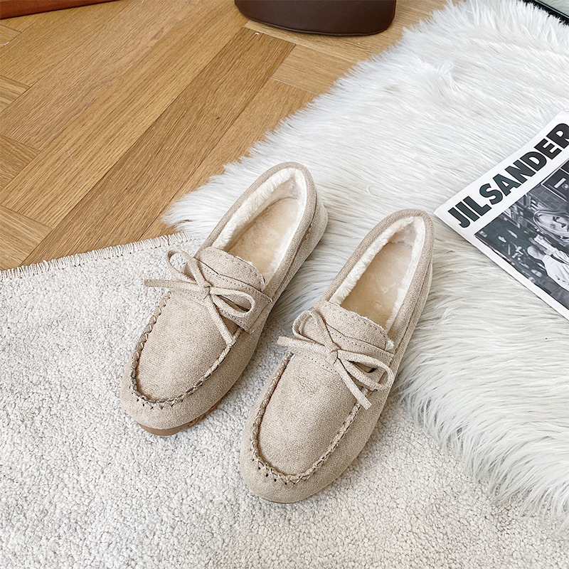 (⏳NOW ON: 60% OFF Sale! 🔥)Suede Moccasin Slippers Women's Warm Comfortable Low-Top Plush Slippers Slip-on Super Soft Winter Indoor Outdoor Flat Shoes Cosy Bow-Knot Loafers Slippers