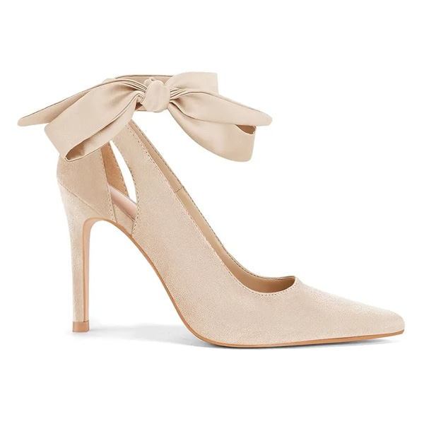 (⏳NOW ON: 70% OFF Sale! 🔥)Womens High Heels Bow Tie Back Sexy Stiletto Ankle Strap Wedding Dress Pumps Shoes