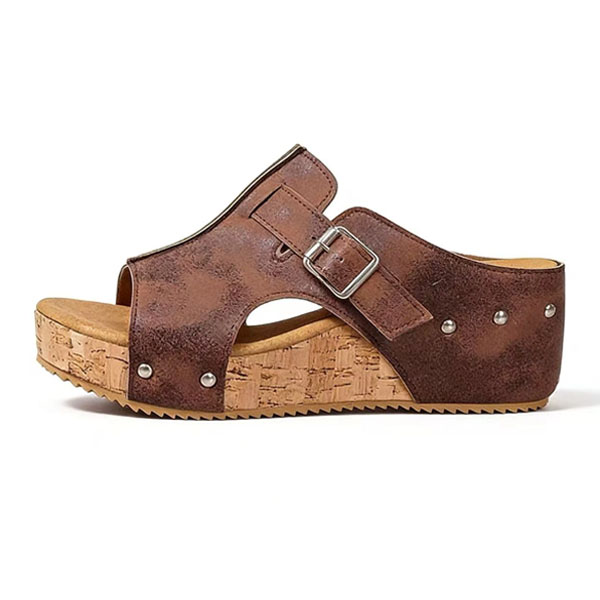 New Summer Platform Roman Sandals for Women, Studded Wedge Heels with Magic Tape