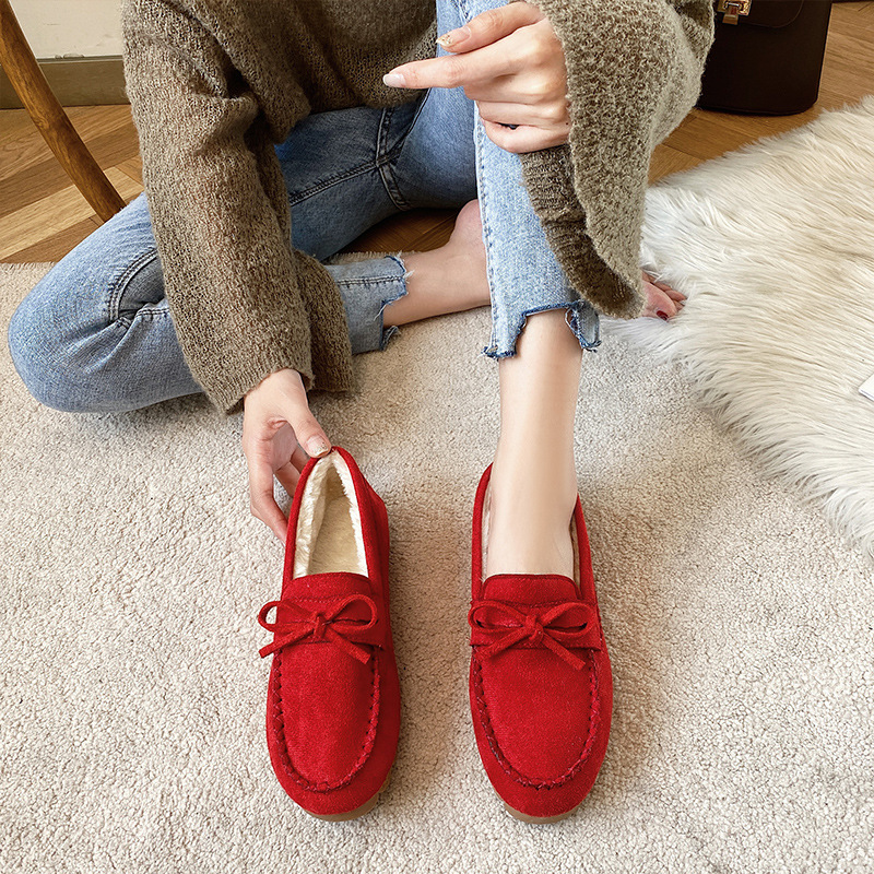 (⏳NOW ON: 60% OFF Sale! 🔥)Suede Moccasin Slippers Women's Warm Comfortable Low-Top Plush Slippers Slip-on Super Soft Winter Indoor Outdoor Flat Shoes Cosy Bow-Knot Loafers Slippers