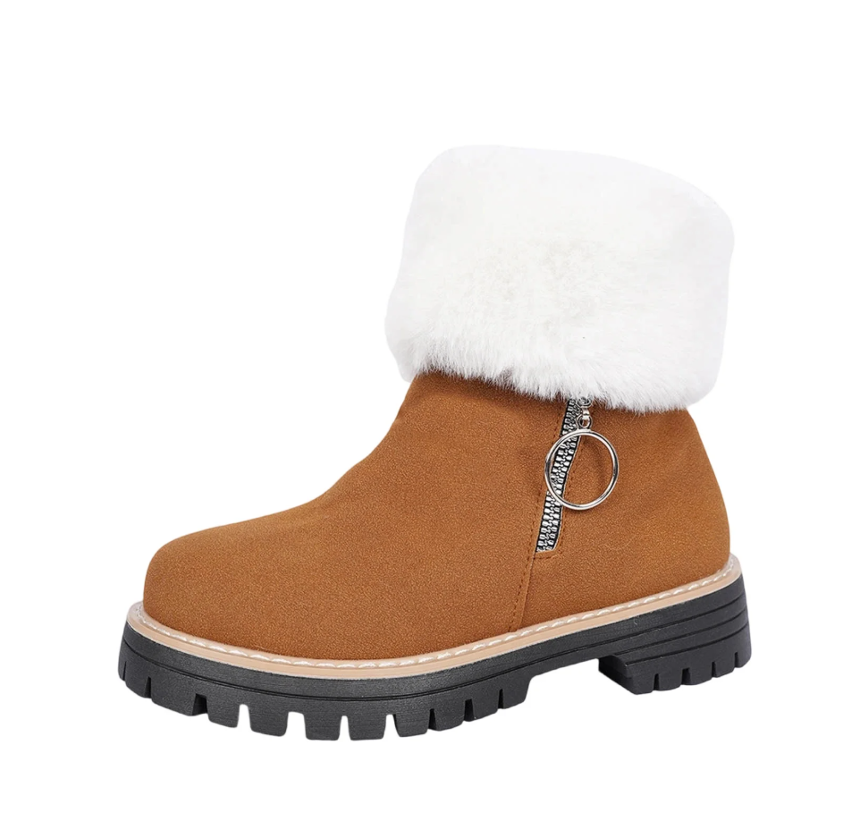 Chunky Women Boots Footwear Furry Beige Ankle Comfortable