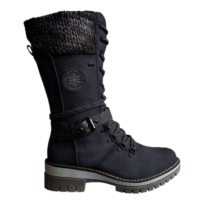 (⏳NOW ON: 60% OFF Sale! 🔥)Fleece large-sized slimming belt-buckle round-toed knight boots