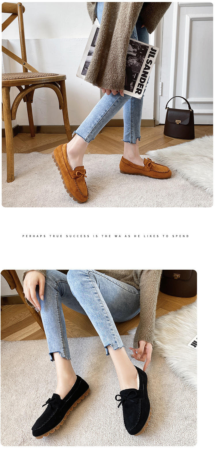 (⏳NOW ON: 60% OFF Sale! 🔥)Suede Moccasin Slippers Women's Warm Comfortable Low-Top Plush Slippers Slip-on Super Soft Winter Indoor Outdoor Flat Shoes Cosy Bow-Knot Loafers Slippers