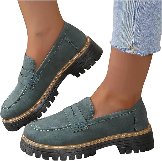 Platform Loafers for Women Suede Loafers Lug Sole Casual Work Business Casual Shoes Women Comfort Slip-On Shoes