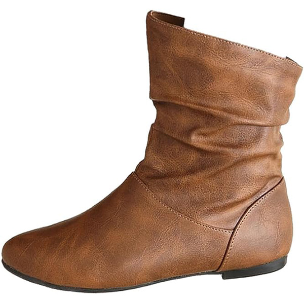 (⏳NOW ON: 70% OFF Sale! 🔥)Slouchy Ruched Ankle Boots for Women,Casual Loose Wide Width Comfortable Lightweight Daily Walking Flat Boots
