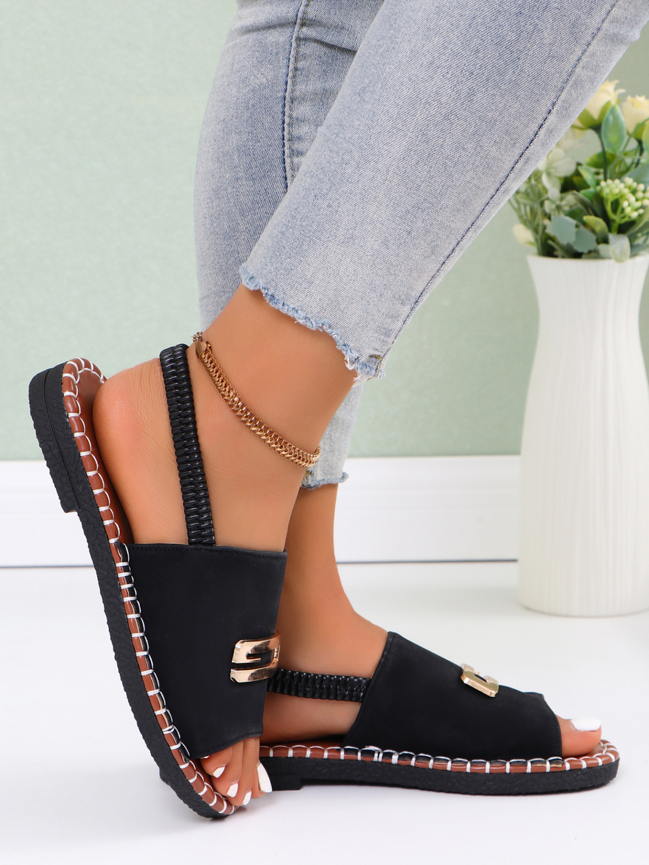 Semi-Covered Slingback Sandals