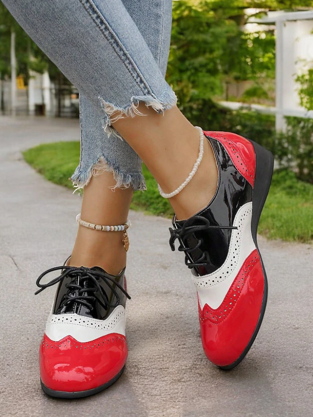 Women's Fashionable Casual Color Block Round Toe Comfortable Wedge Heels Shoes