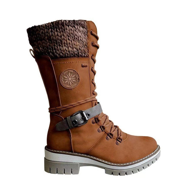 (⏳NOW ON: 60% OFF Sale! 🔥)Fleece large-sized slimming belt-buckle round-toed knight boots