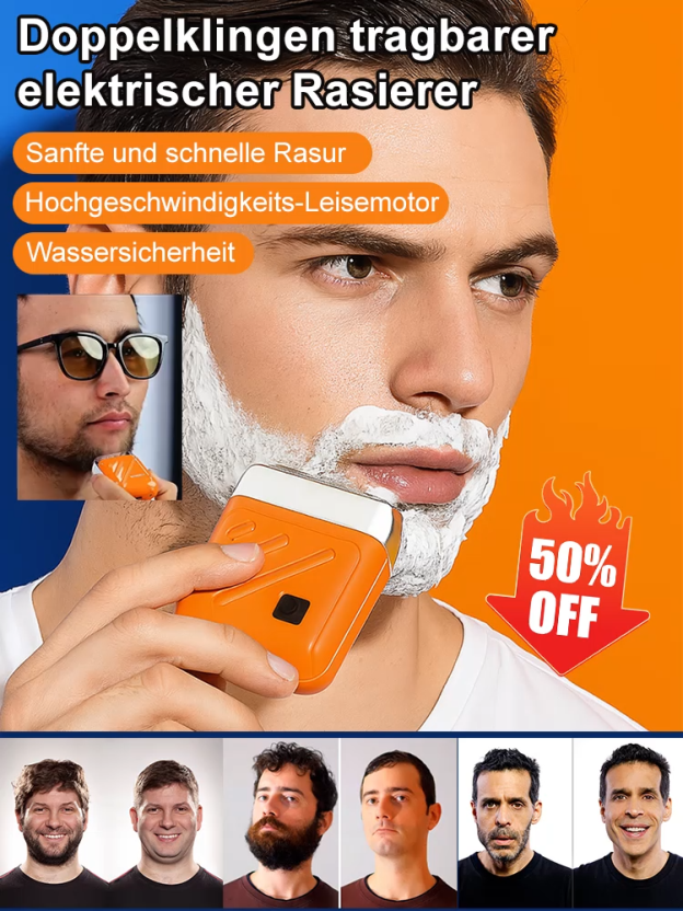 【50% Rabatt】Tragbarer elektrischer Rasierer mit Doppelkopf