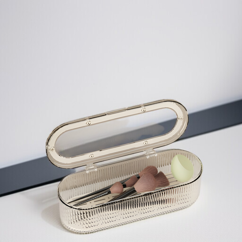 Caja organizadora transparente para pinceles de maquillaje con tapa, a prueba de polvo