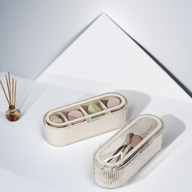 Caja organizadora transparente para pinceles de maquillaje con tapa, a prueba de polvo