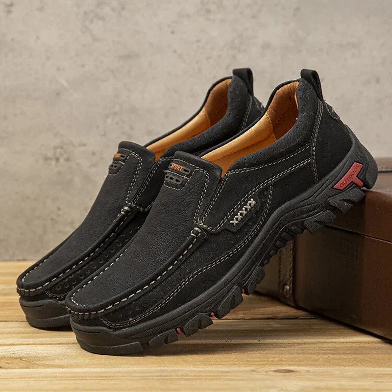 Mitchell Shoes Men's Non-slip Walking Leather Lightweight Breathable Casual Loafers