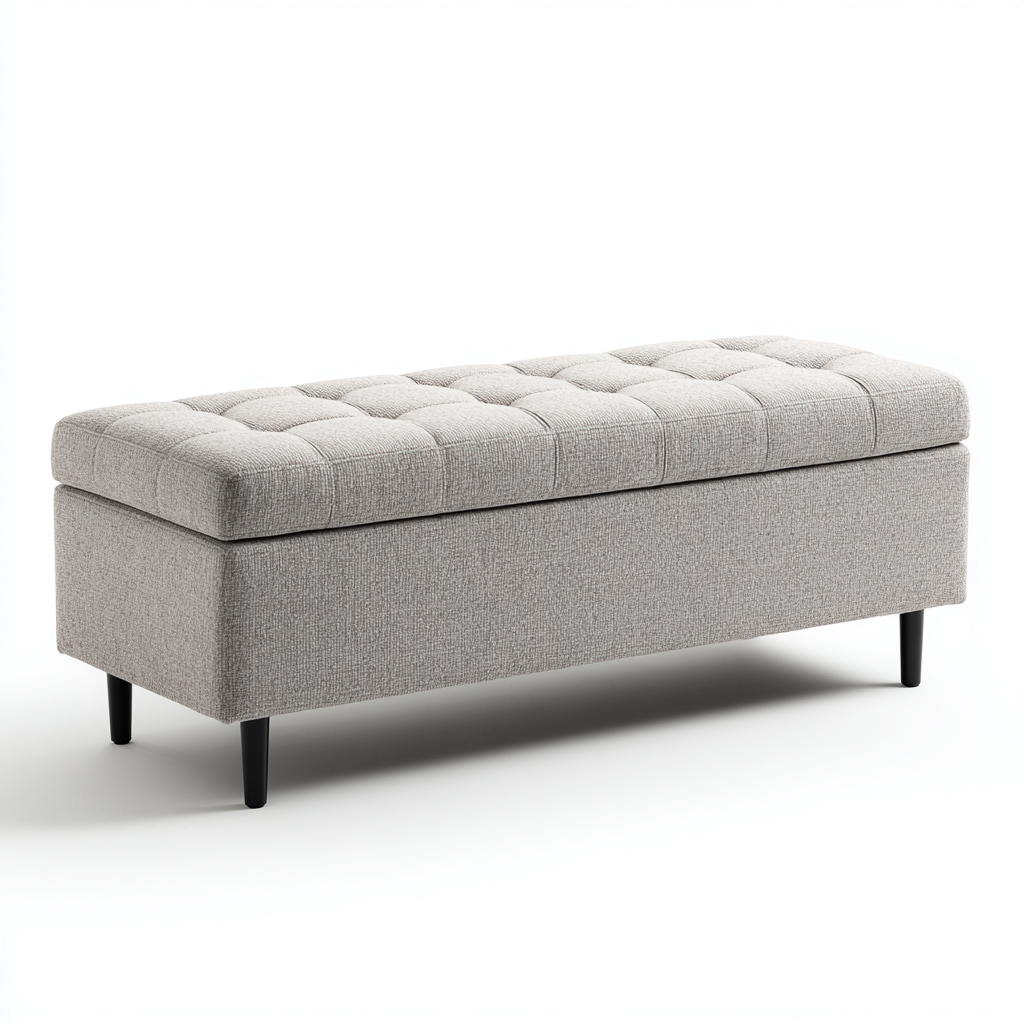 Bank am Bettende - Stoffpolster - 115x40x45 cm - Hellgrau - Modernes Design mit Stauraum und Holzbeinen-Warmthena