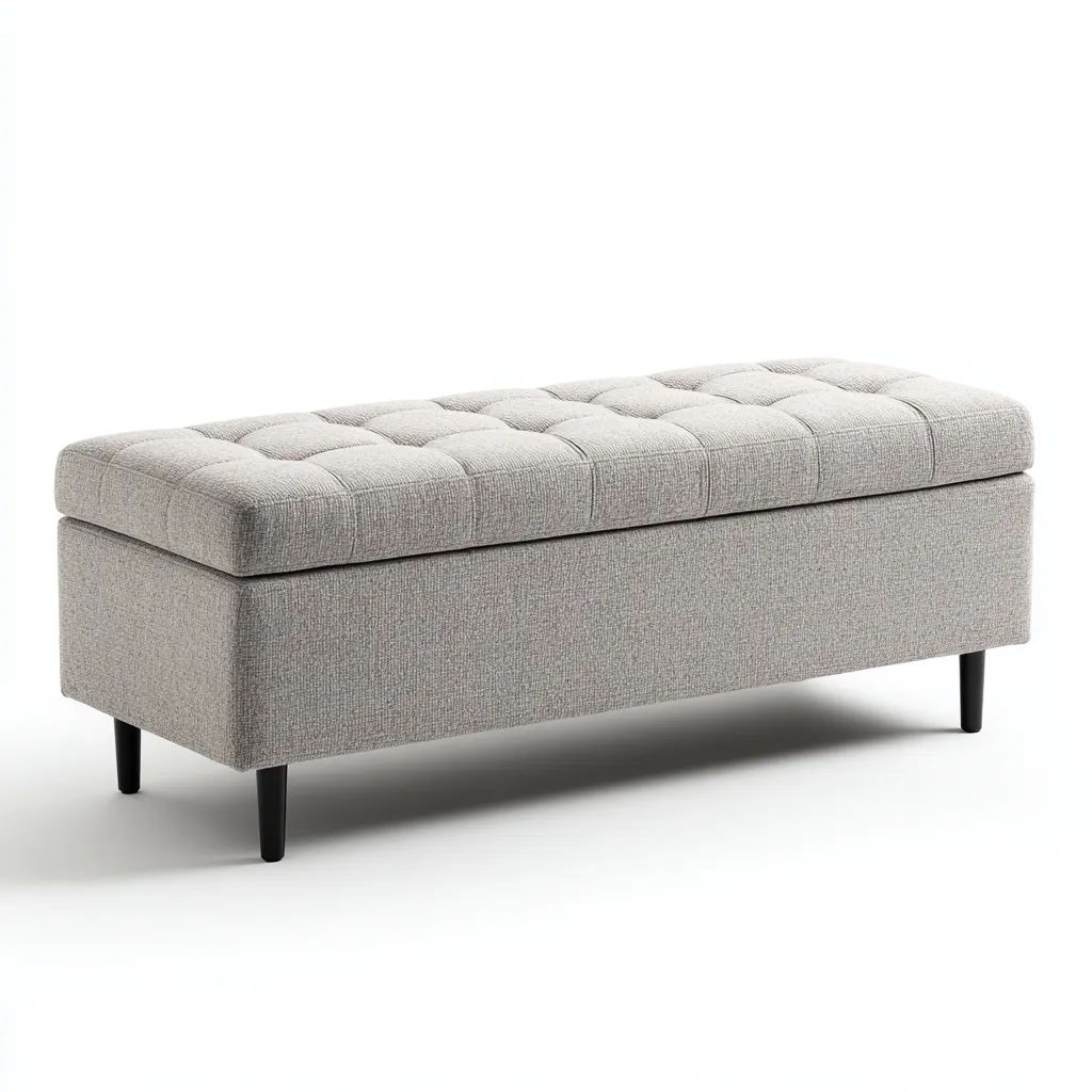 Bank am Bettende - Stoffpolster - 115x40x45 cm - Hellgrau - Modernes Design mit Stauraum und Holzbeinen-Warmthena