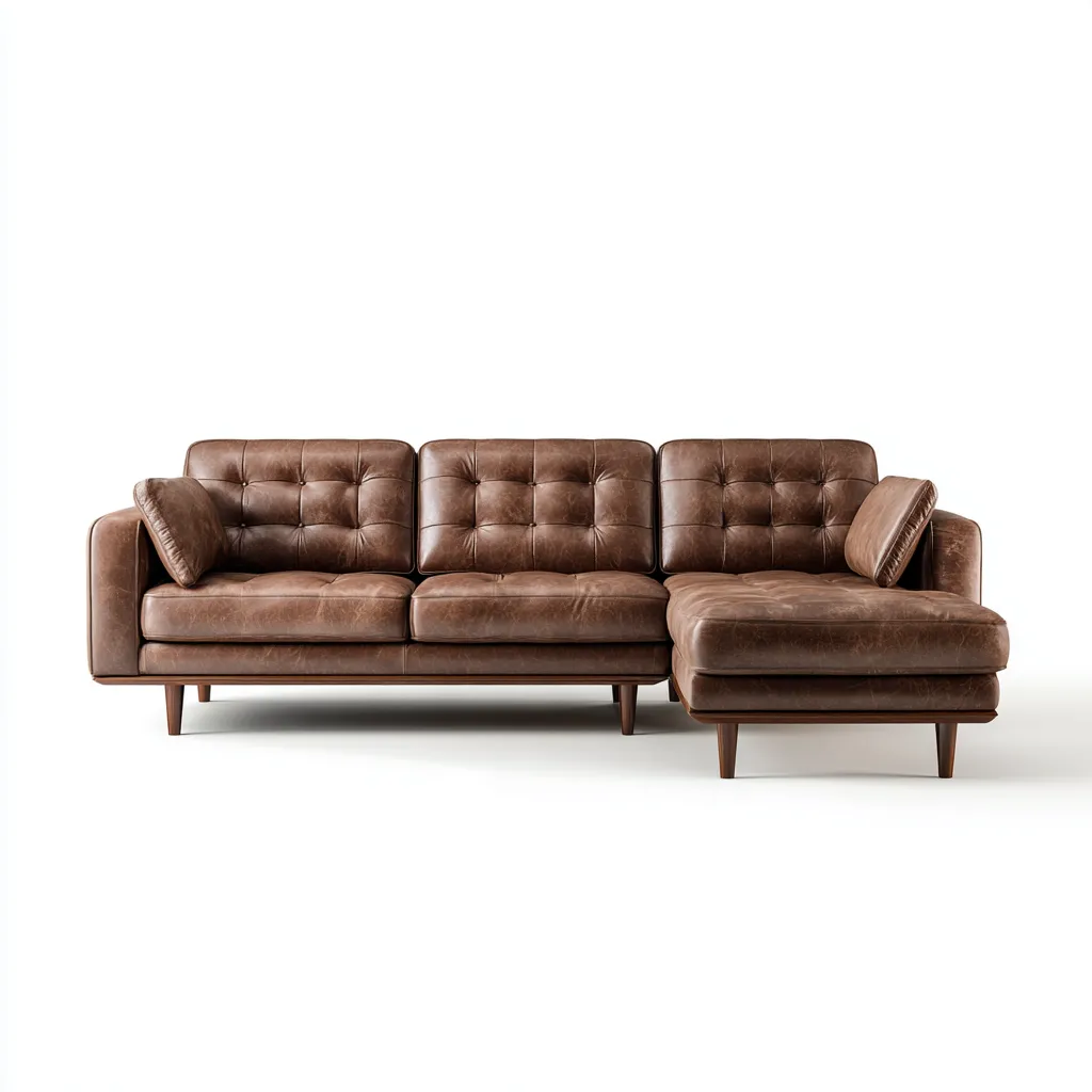 Ecksofa - Echtleder - 265x165x85 cm - Braun - Vintage Design mit Holzfüßen-Warmthena