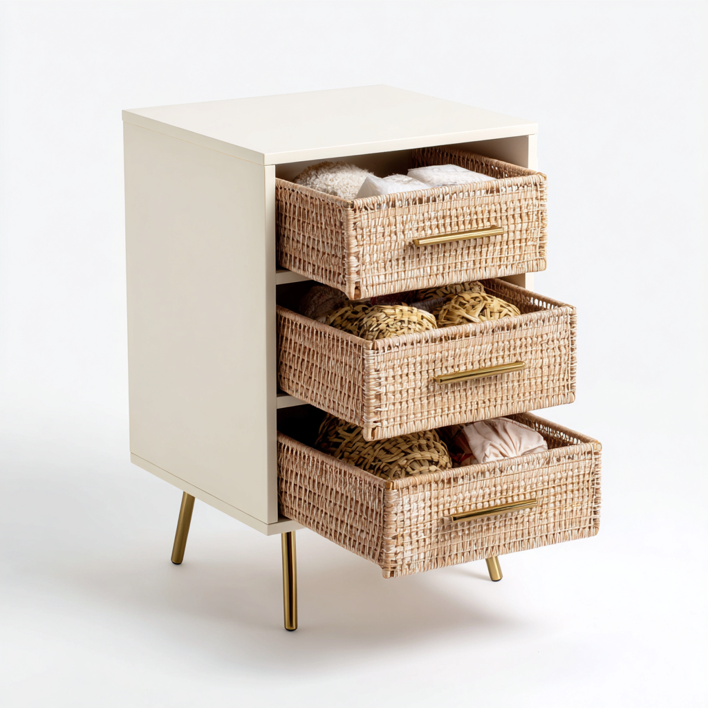 Kommode mit 3 Schubladen Holzoptik 45x35x75 cm - creme-natur - skandinavisches Design-Warmthena