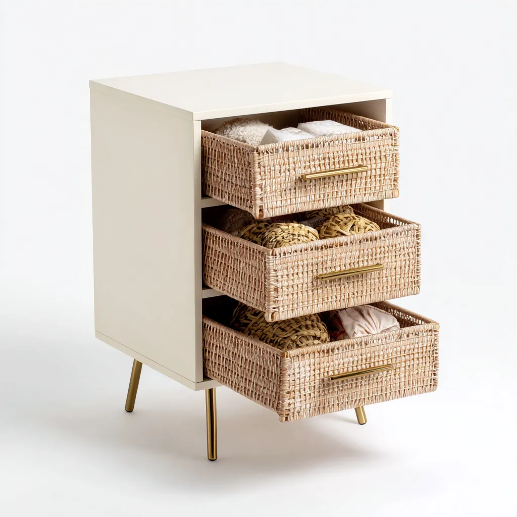 Kommode mit 3 Schubladen Holzoptik 45x35x75 cm - creme-natur - skandinavisches Design-Warmthena