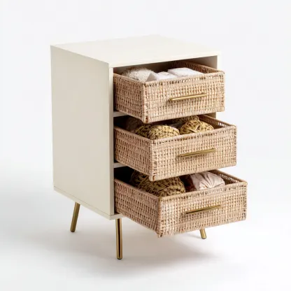 Kommode mit 3 Schubladen Holzoptik 45x35x75 cm - creme-natur - skandinavisches Design-Warmthena