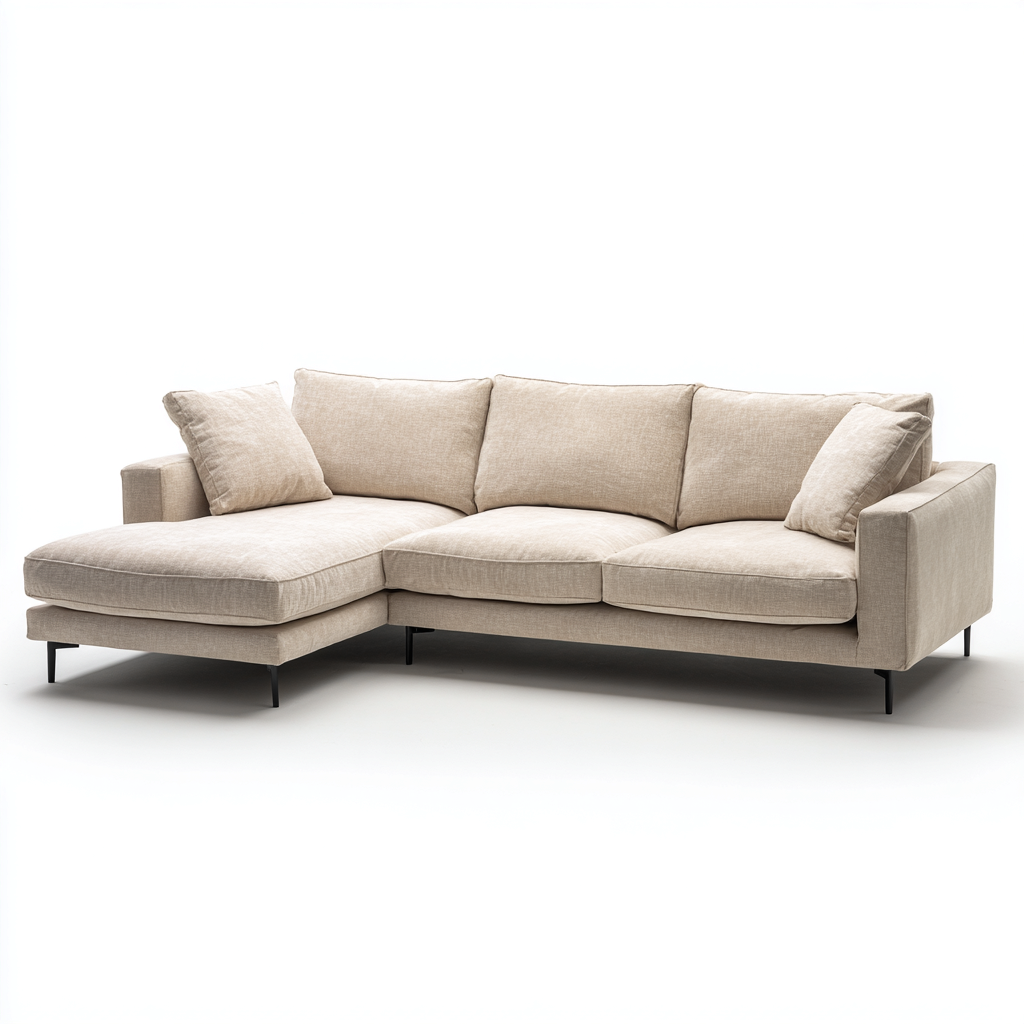 Ecksofa aus Stoff und Metall 260x160x85 cm - beige - modernes minimalistisches Design für Wohnzimmer-Warmthena