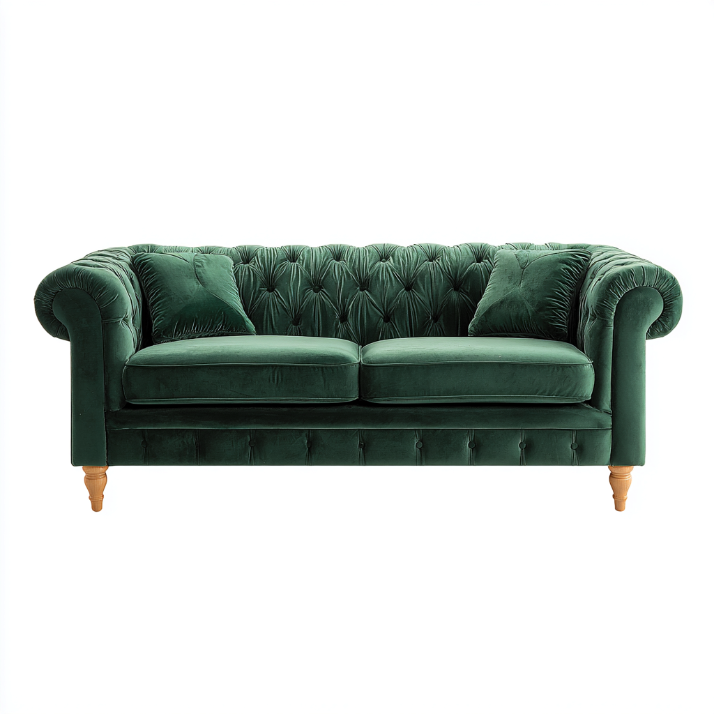 Gerades Sofa Samt 195x92x83 cm - Smaragdgrün - Chesterfield Design-Warmthena