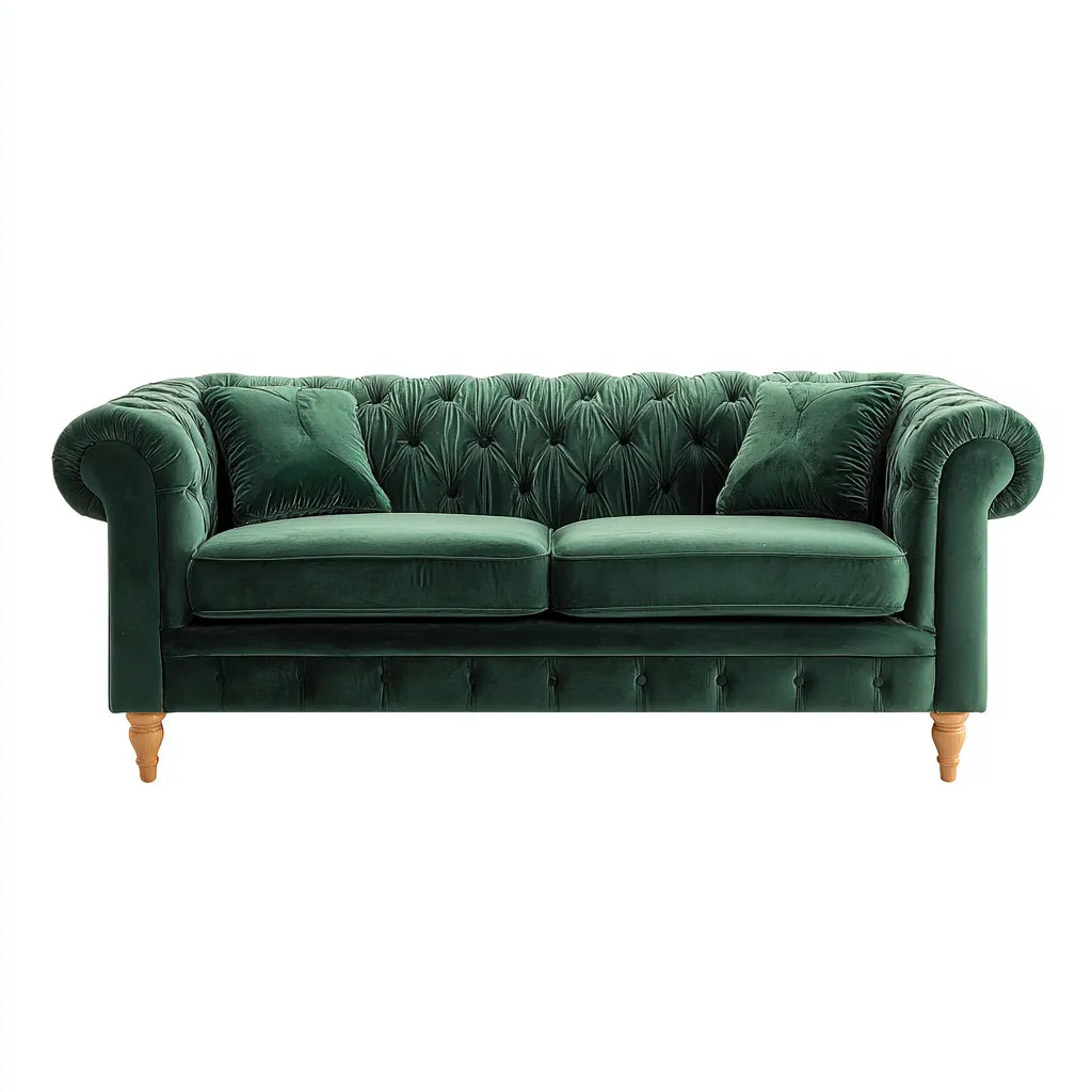 Gerades Sofa Samt 195x92x83 cm - Smaragdgrün - Chesterfield Design-Warmthena