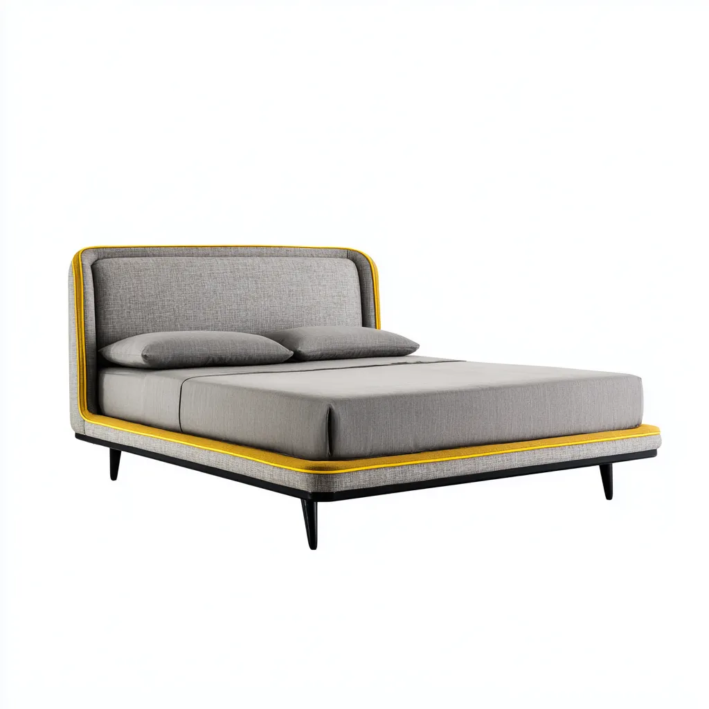 Doppelbett aus Stoff und Holz 200x180x95 cm - grau-gelb - modernes Design für Schlafzimmer-Warmthena