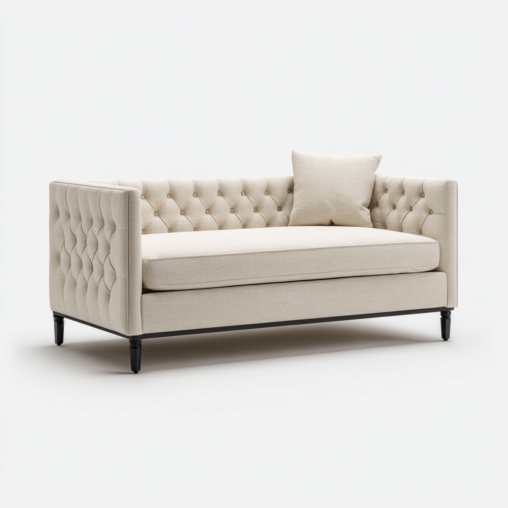 Schlafsofa aus Stoff und Holz 200x90x85 cm - beige - Chesterfield-Design für Wohnzimmer-Warmthena