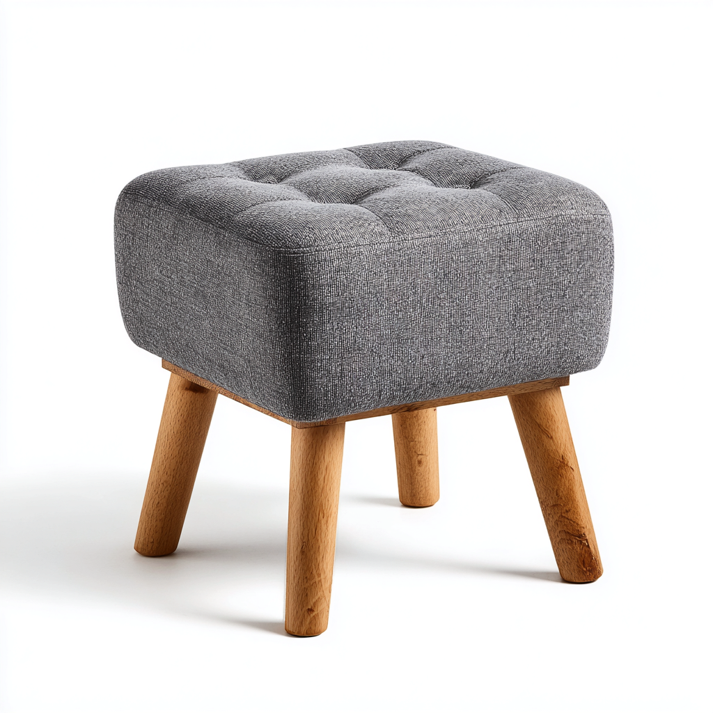 Fußhocker aus Stoff und Massivholz 35x35x45 cm - grau - skandinavisches Design mit gepolsterter Sitzfläche-Warmthena