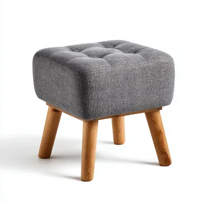 Fußhocker aus Stoff und Massivholz 35x35x45 cm - grau - skandinavisches Design mit gepolsterter Sitzfläche-Warmthena