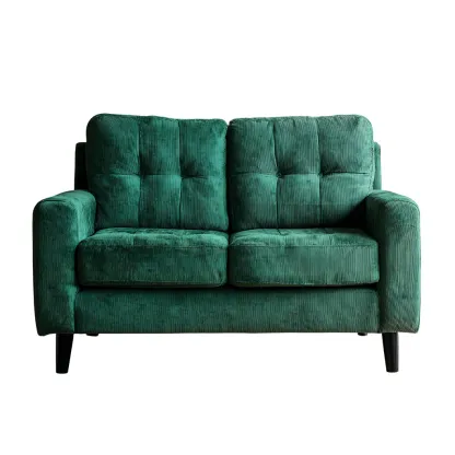 Gerades Sofa - Zweisitzer Sofa aus Cordstoff - 150x85x88 cm - Smaragdgrün - Moderner Retro-Stil mit Steppung-Warmthena