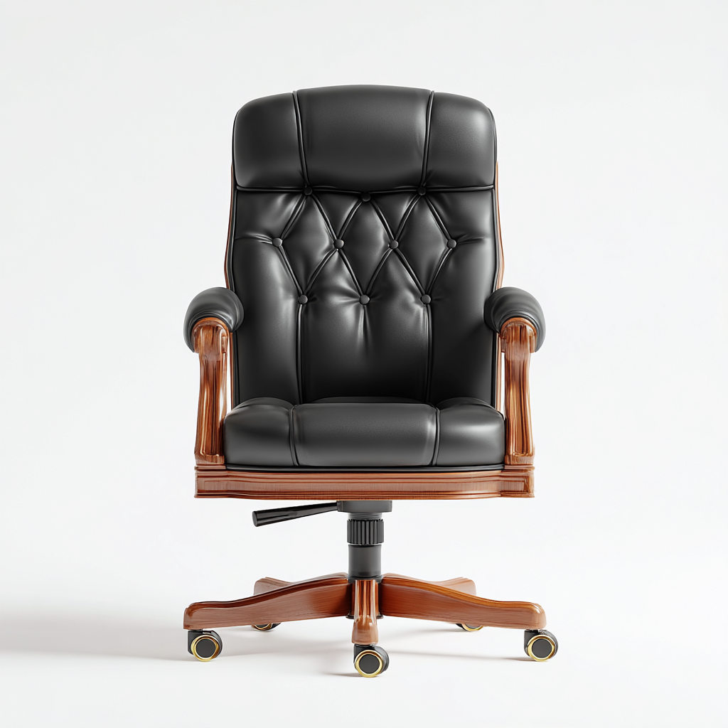 Bürostuhl aus Echtleder und Holz 70x70x115 cm - schwarz - ergonomisches Design - mit Rollen-Warmthena